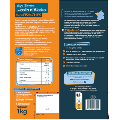 Aiguillette de colin fish & chips lot de 3 sachets de 1 kg Cité Marine