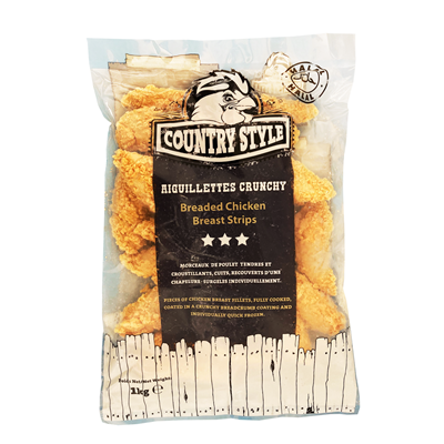 Aiguillettes de poulet Crunchy halal lot de 3 sachets de 1 kg Country Style
