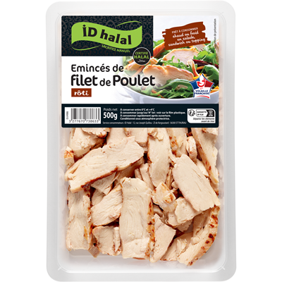 Emincés de filet de poulet rôtis halal lot de 4 barquettes de 500g ID halal