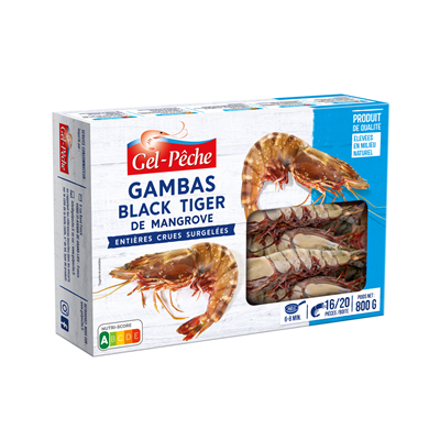 Gambas entières crues 16/20 lot de 3 boîtes de 800g Gel Peche