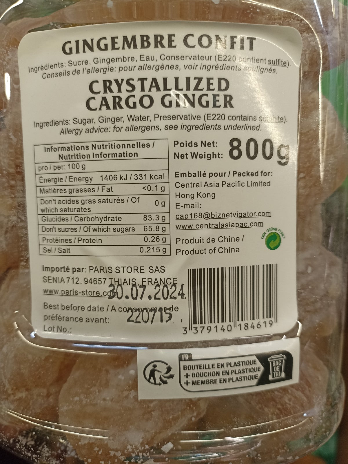 Gingembre confit en tranche lot de 2 boîtes de 800g