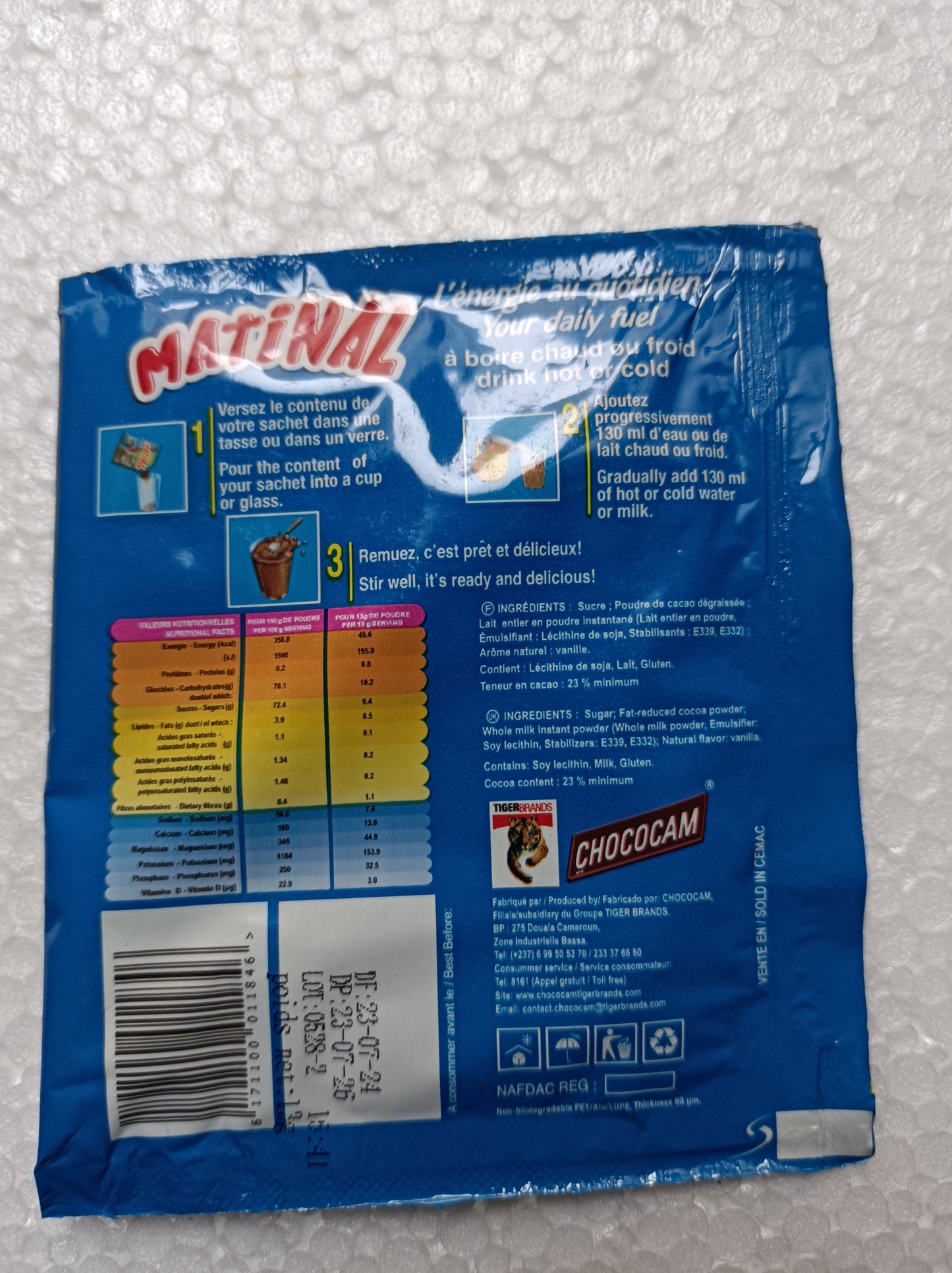 Préparation pour boisson chocolatée 2 sachets de 14g CHOCOCAM