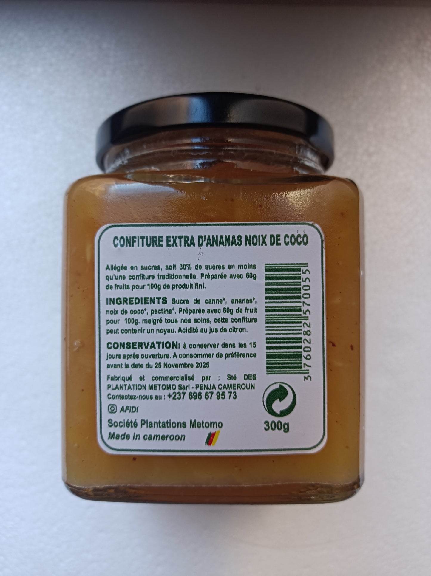 Confiture d'Ananas-Noix de coco 300g net INTENSE AFIDI