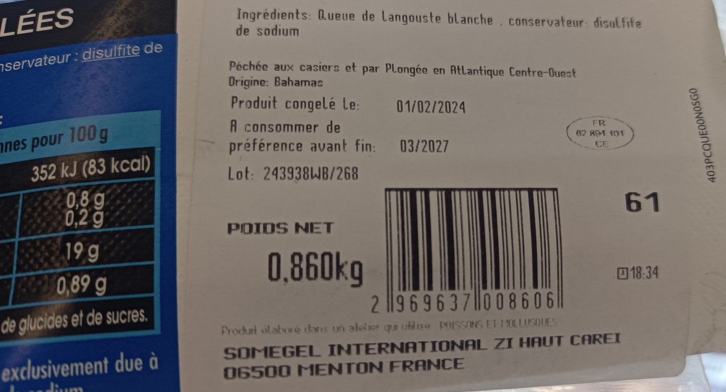 Queues de langoustes crues de Caraïbes lot de 2 sachets de 1 kg EN CUISINE