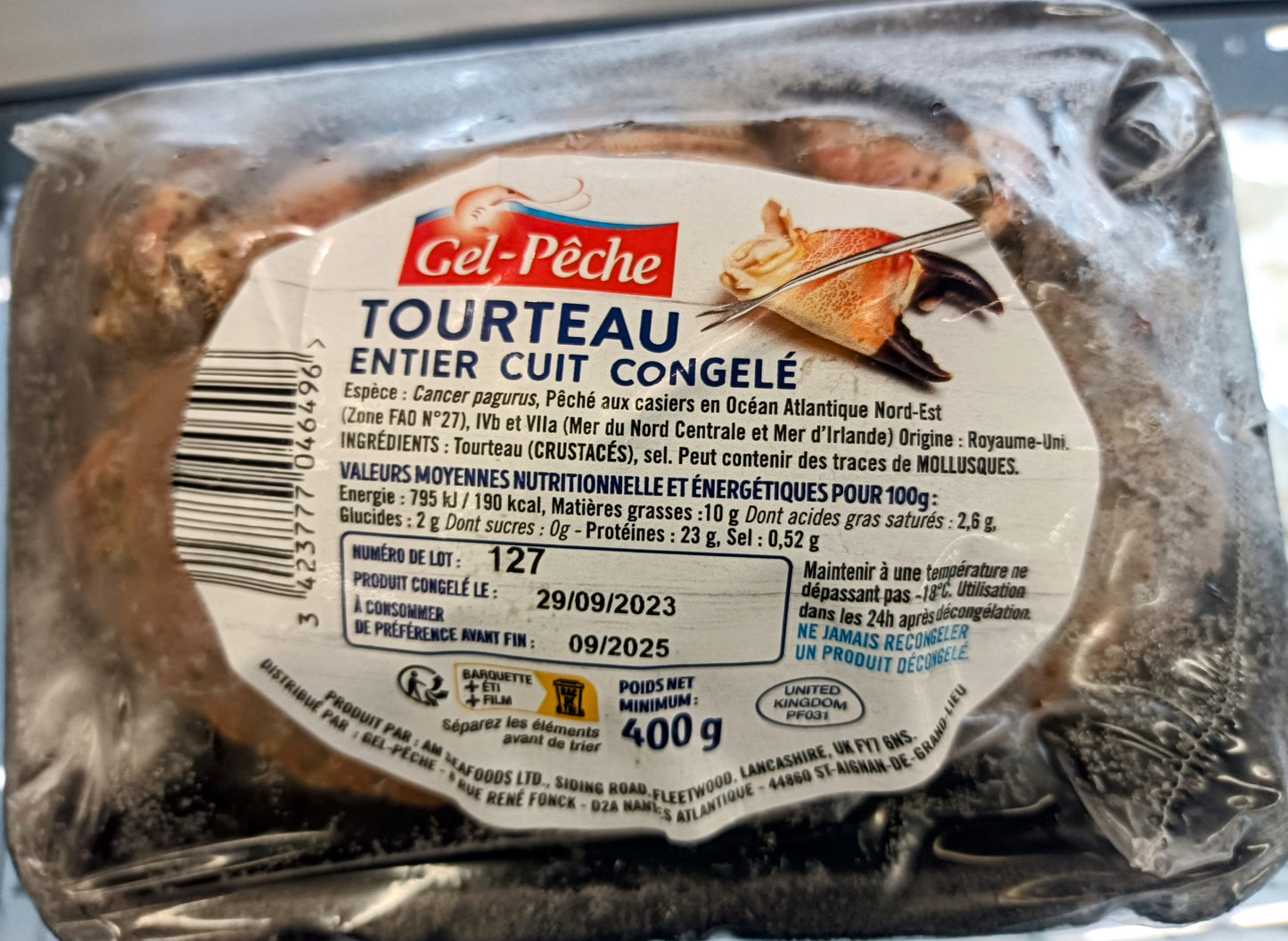 Tourteau entier cuit congelé lot de 5 pièces de 400g Gel-Pêche