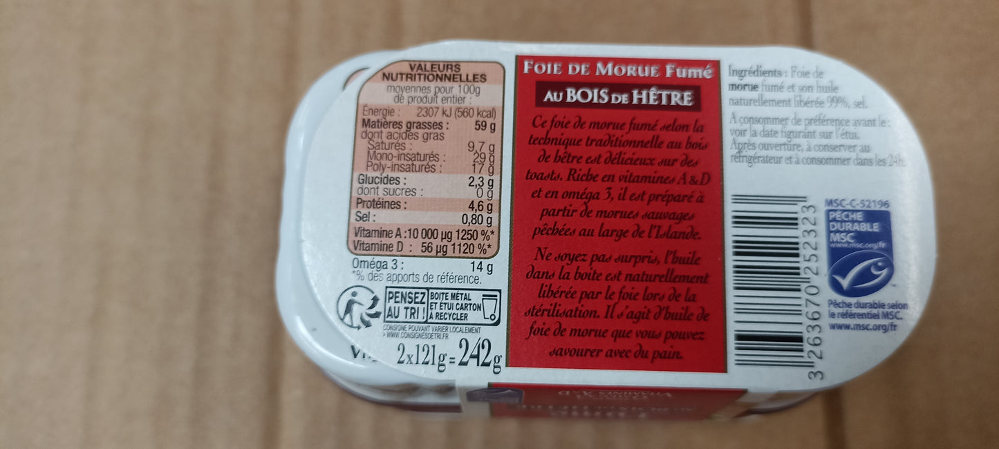 Foie de morue fumé au bois de Hêtre lot de 4 boîtes de 121g Connétable