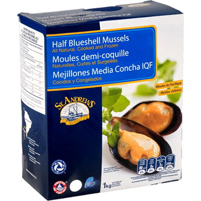 Moules du pacifique cuites demi coquille lot de 3 boites de 1 kg Gelazur