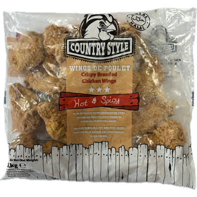Wings de poulet Crunchy Hot & Spicy halal lot de 3 sachets de 1 kg Country Style