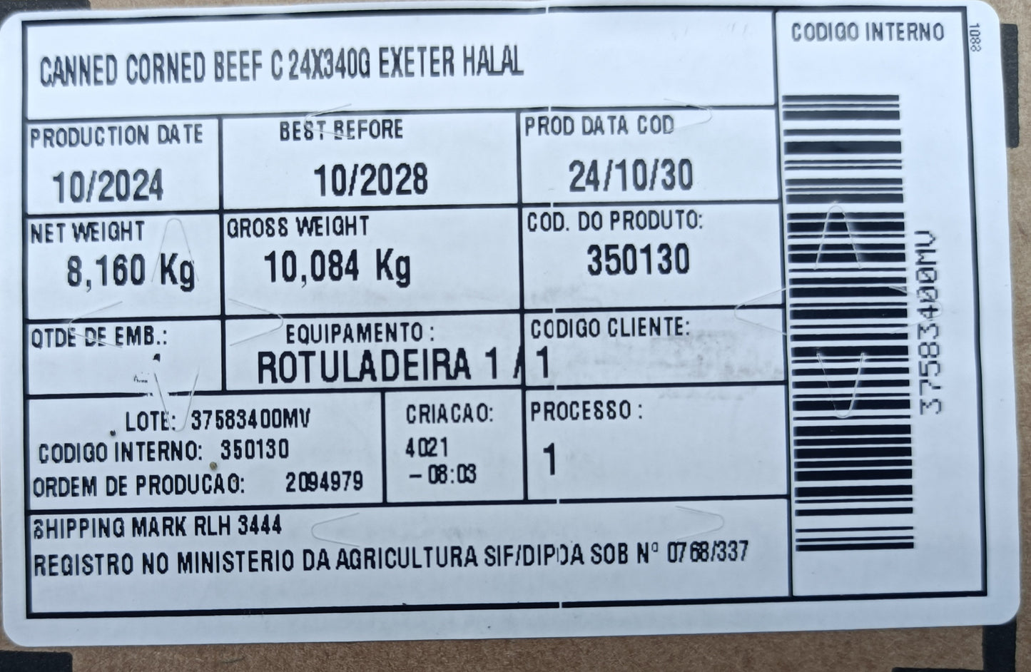 Corned beef Halal 24 boîtes de 340g EXETER