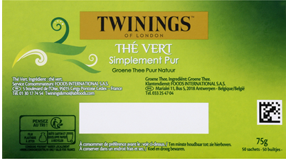 Thé Vert Simplement Pur lot de 2 boîtes de 50 sachets Twinnings