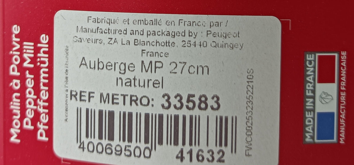 Moulin à poivre Auberge naturel 27 cm Peugeot