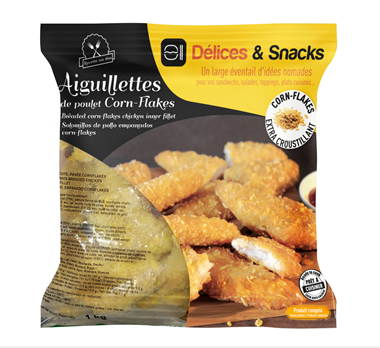 Aiguillettes de poulet panées Halal cornflakes lot de 3 sachets de 1 kg Délices & Snacks