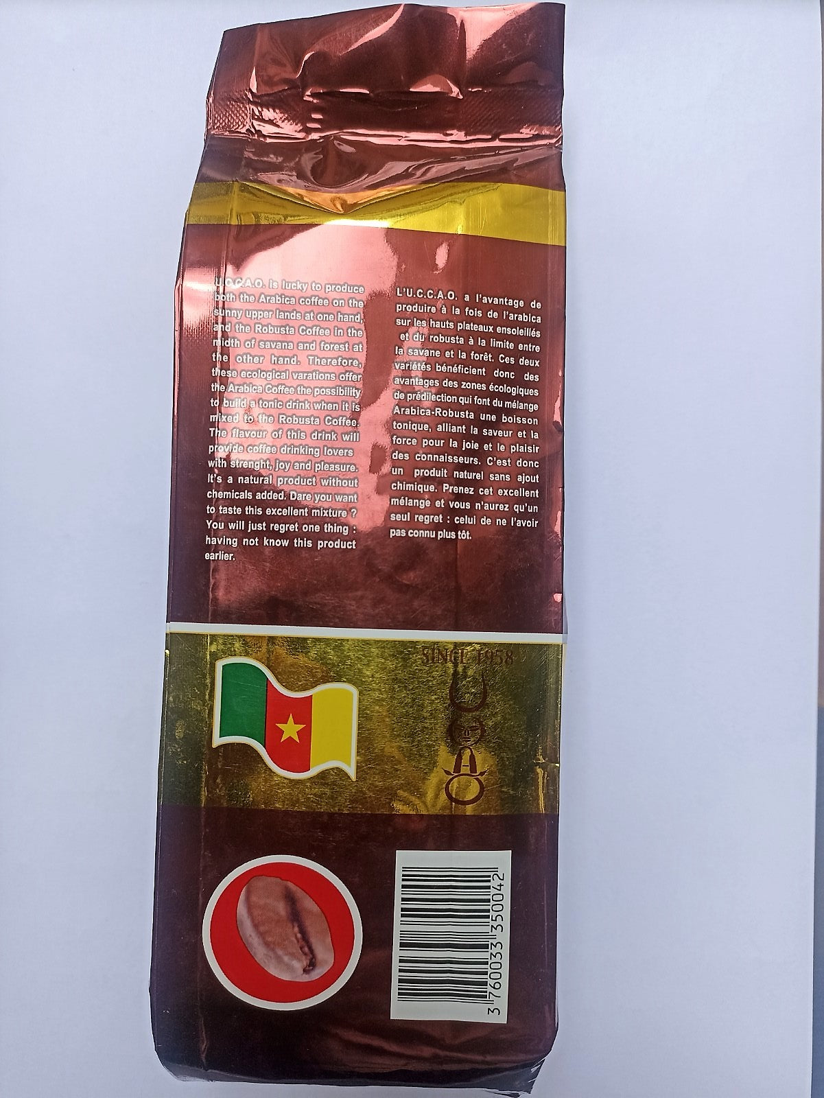 Café 70%  Arabica et 30% Robusta moulu du Cameroun UCCAO sachet de 250g