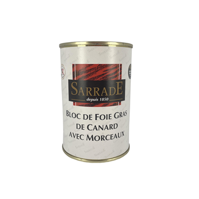 Bloc de foie gras canard avec morceaux lot de 2 boîtes de 400g Sarrade