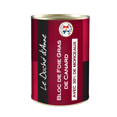 Bloc de foie gras de canard avec 30% de morceaux lot de 2 boîtes de 400g Le Duché D'Anne