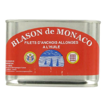Filet d'anchois allongés à l'huile de tournesol lot de 3 boîtes 4/4 de 800g Blason de Monaco