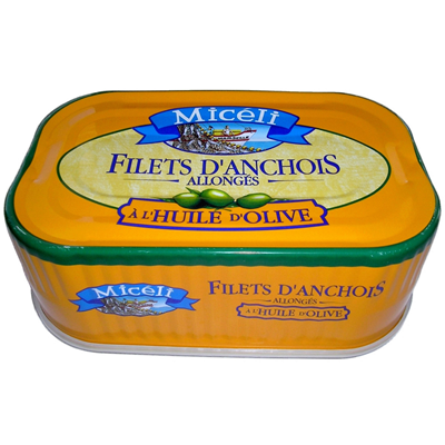 Filets d'anchois allongés à l'huile d'olive lot de 3 boîtes 4/4 de 800g Miceli