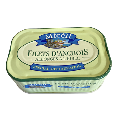 Filets d'anchois allongés à l'huile végétale lot de 3 boîtes 4/4 de 800g Miceli