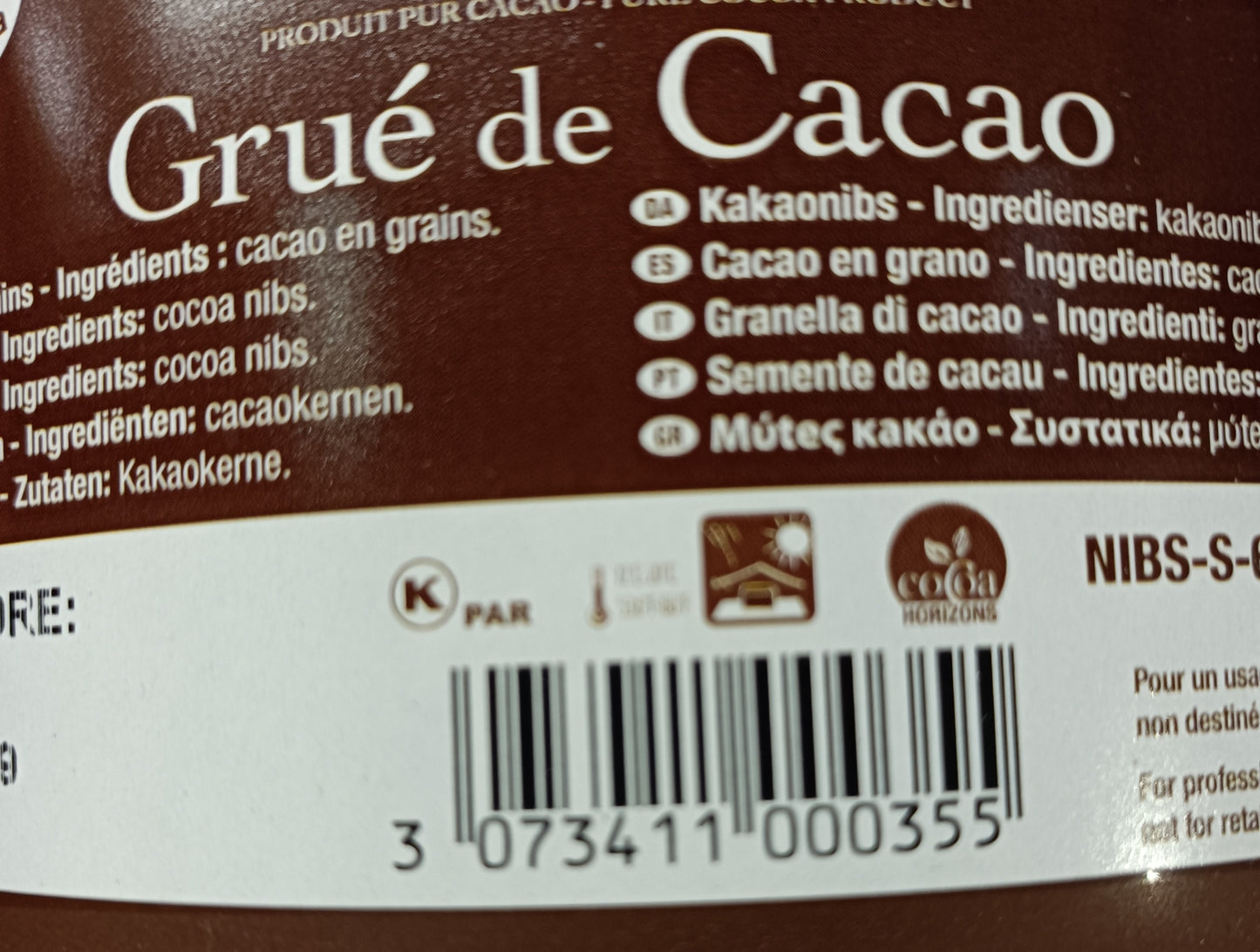 Grué de cacao seau 1 Kg Cacao Barry