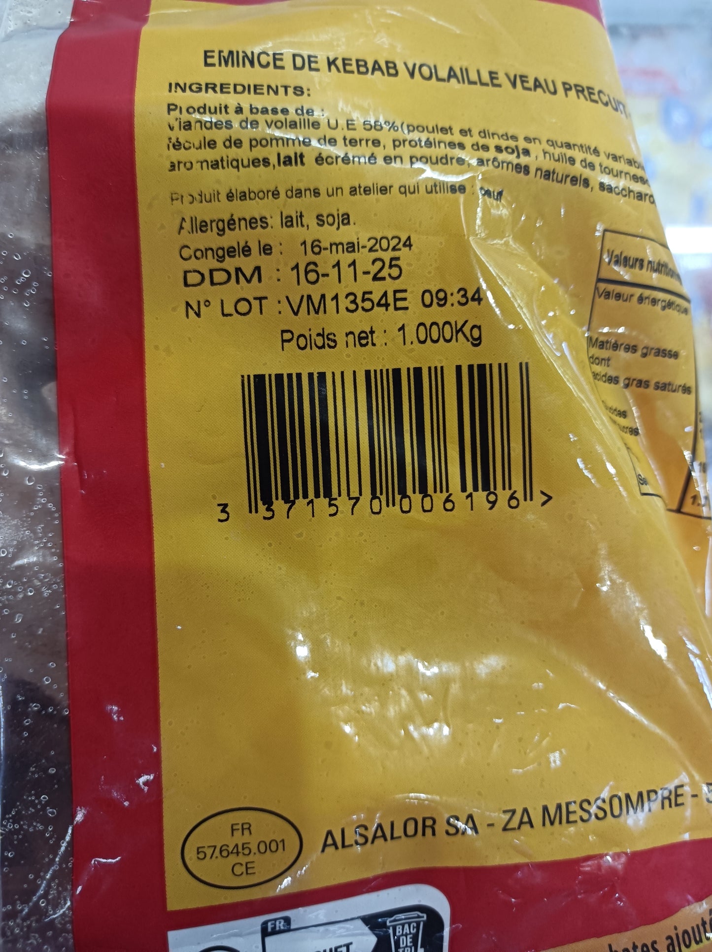 Émincés kebab volaille veau grillé halal lot de 3 sachets de 1kg Asalor