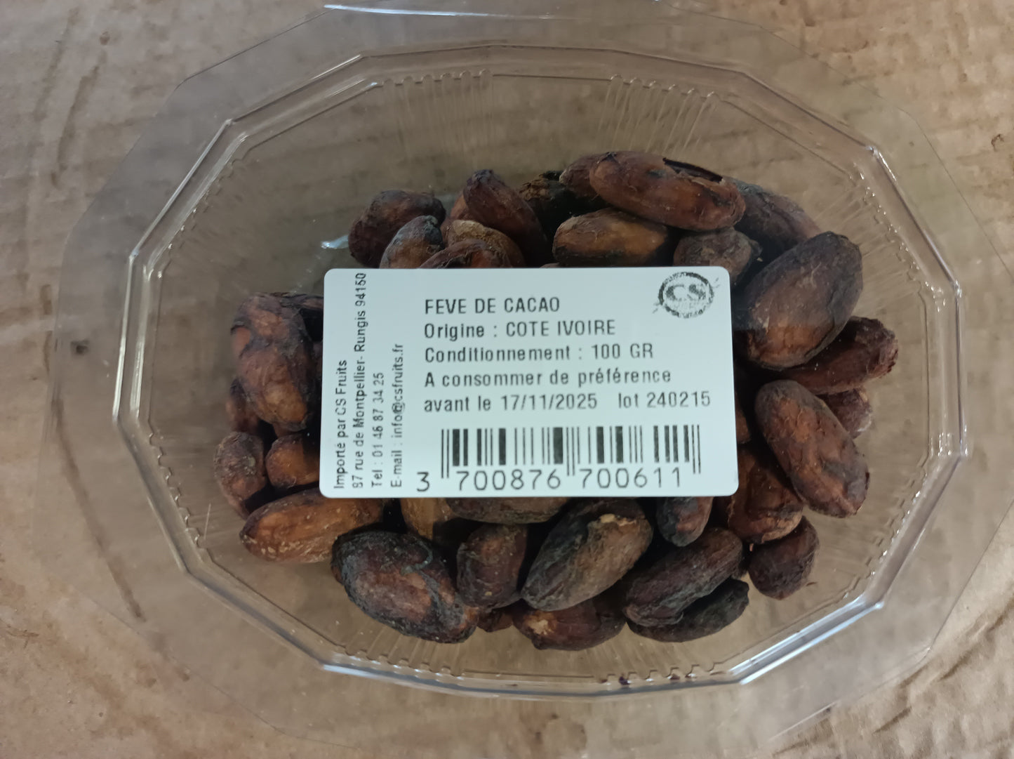 Fèves de cacao barquette lot de 5 barquettes de 100g Côte d'Ivoire