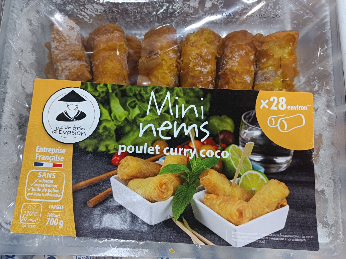 Nems cocktail poulet curry lot de 10 barquettes de 28 x 25g Dessaint traiteur