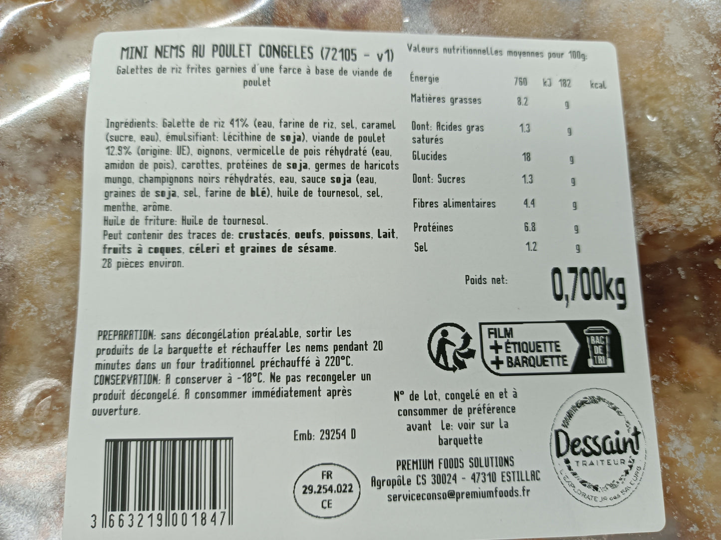 Mini nems au poulet lot de 10 barquettes de 28 x 25g Un brin d'Evasion