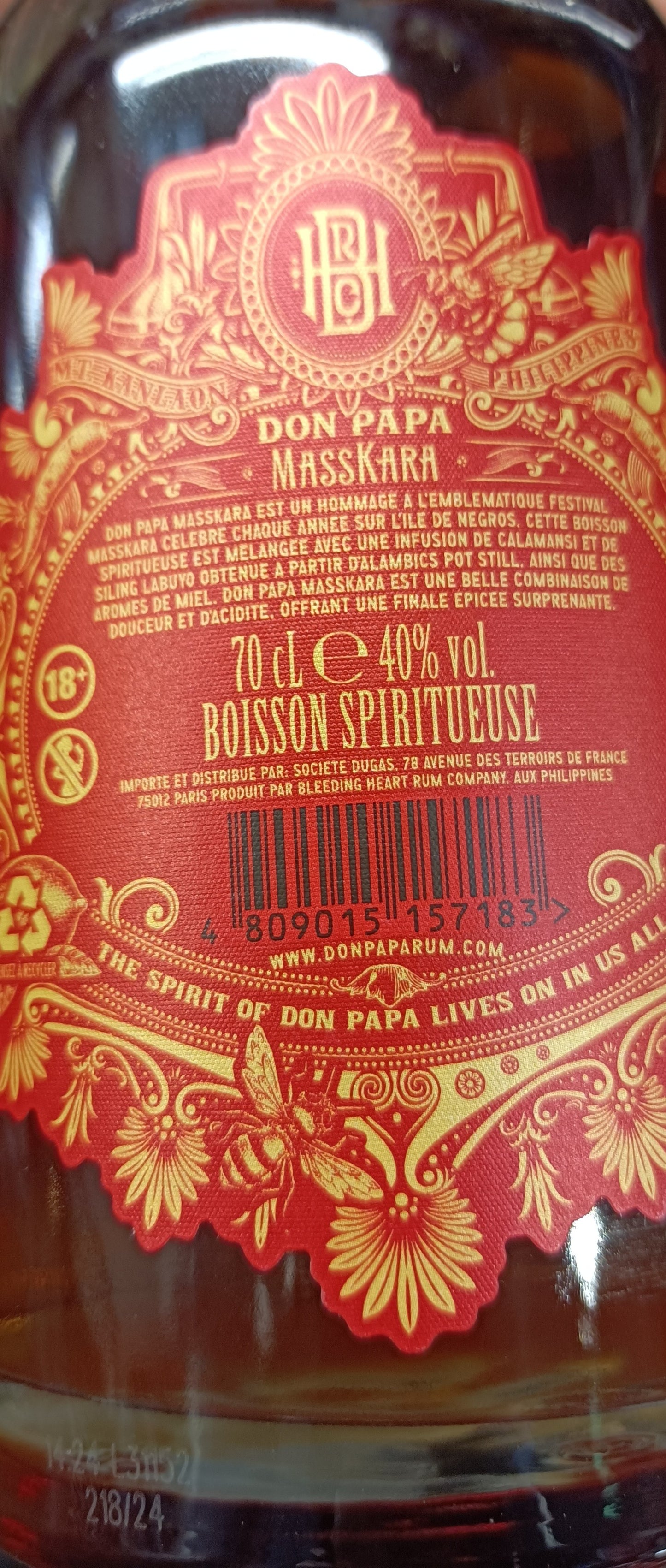 Boisson spiritueuse Masskara 40° 70cl Don Papa