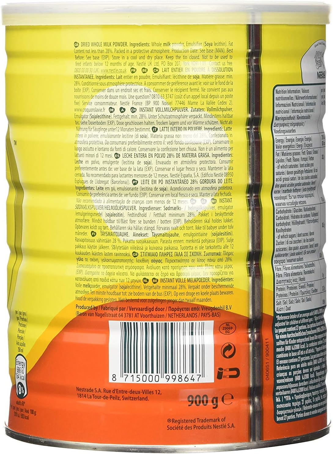 Lait en poudre NIDO Halal 12 boîtes de 900g Nestlé