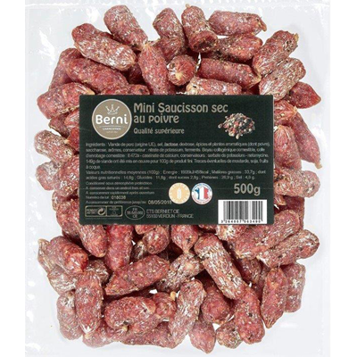 Mini saucissons secs aux poivres lot de 6 barquettes de 500g Berni