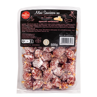 Mini saucissons secs au parmesan lot de 6 barquettes de 500g Berni