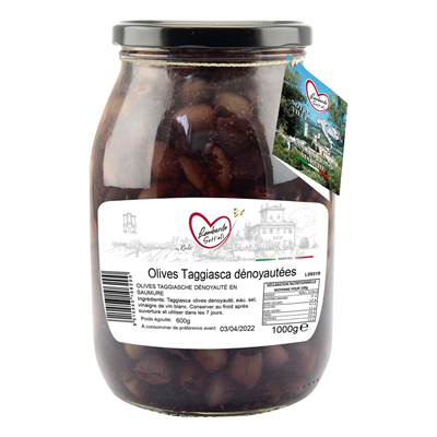 Olives taggiasca dénoyautées en saumure lot de 3 bocaux de 1 kg Lombardo Sott'Oli