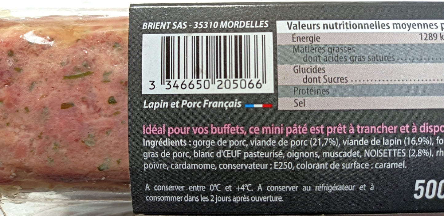 Pâté de lapin aux noisettes lot de 2 x 500g Brient