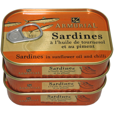 Sardines à l'huile de tournesol et au piment lot de 12 boîtes de 135g ARMORIAL