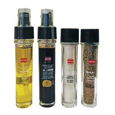 Set de 4 tubes sel poivre huile vinaigre Montosco