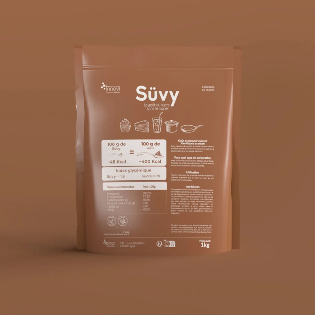 Substitut de sucre lot de 3 poches de 1 kg Süvy