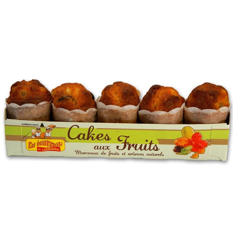 Lot de 420 barquettes de 5 Cakes bouchons aux fruits confis 190g Les Ecureuils du Languedoc