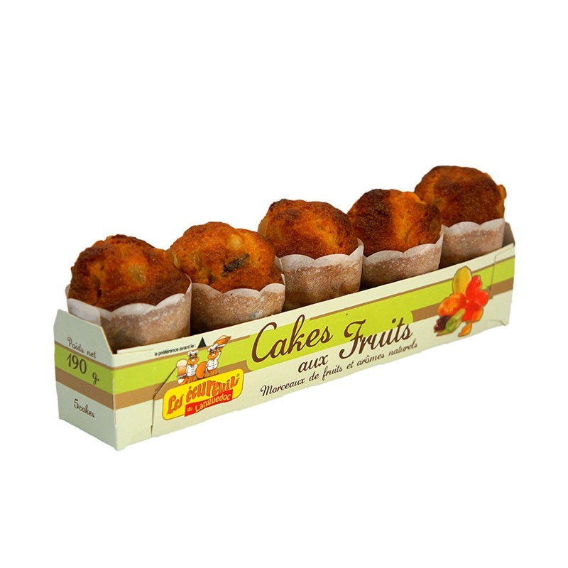 Lot de 420 barquettes de 5 Cakes bouchons aux fruits confis 190g Les Ecureuils du Languedoc