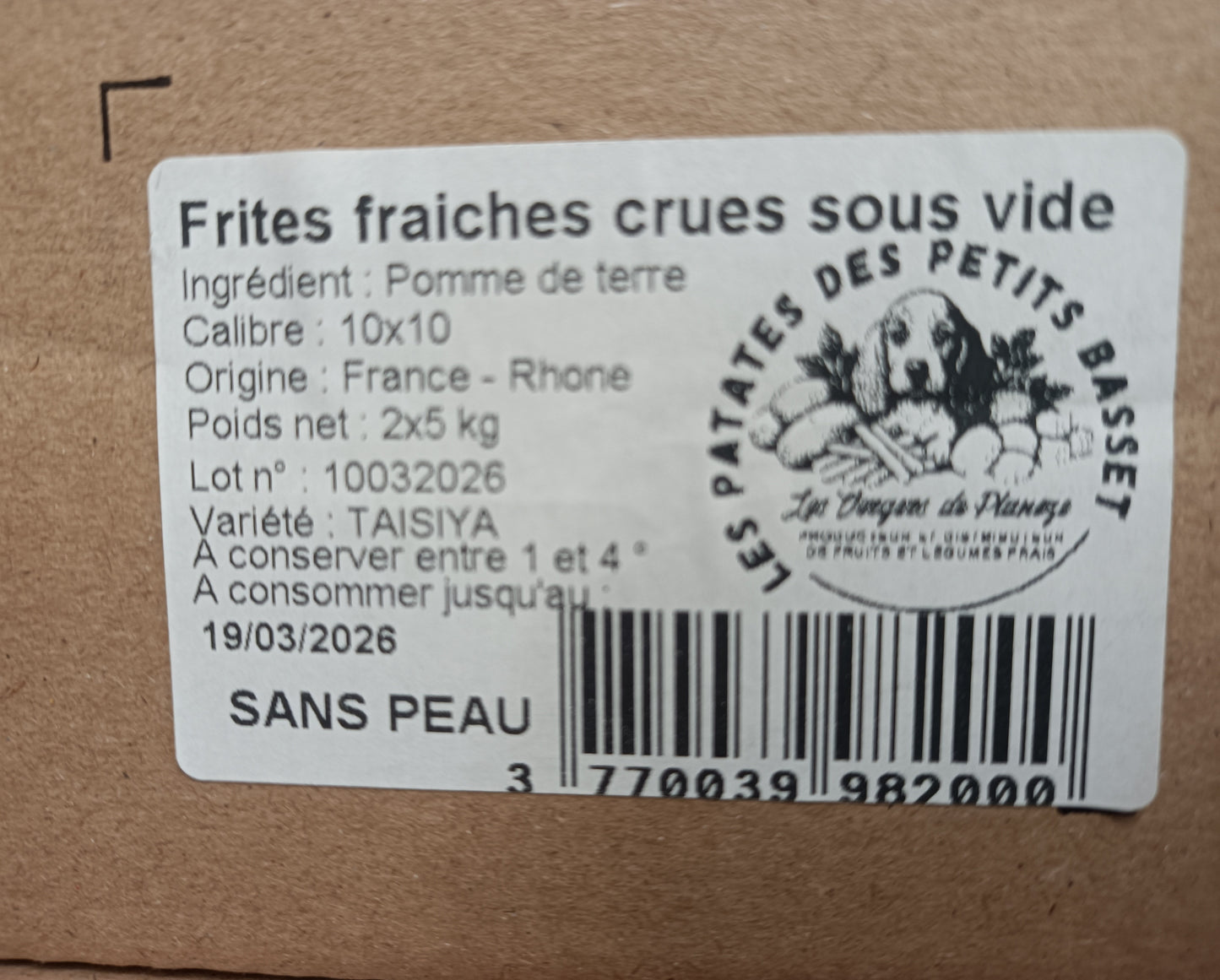 Frites fraîches crues sans peau sous vide 10 kg