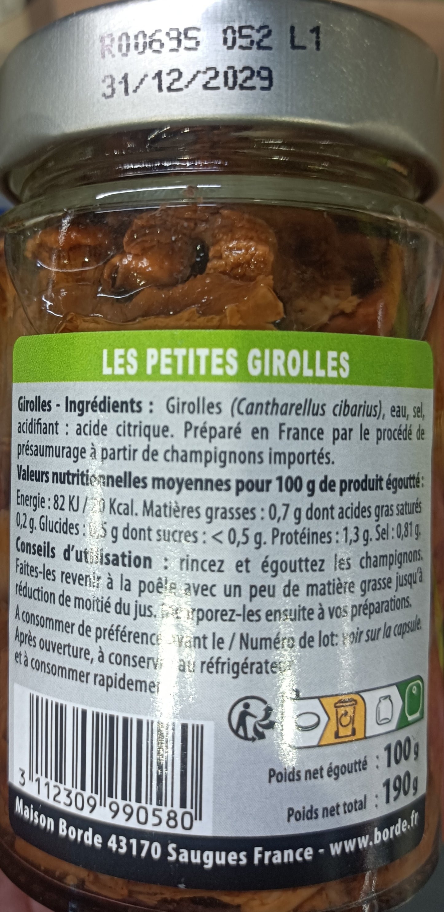 Girolles lot de 5 pots de 190g BORDE
