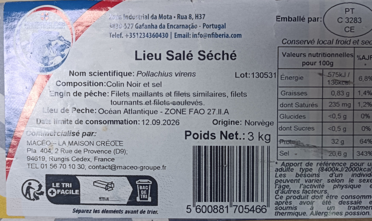Lieu salé séché (Pollachius virens) 3 kg