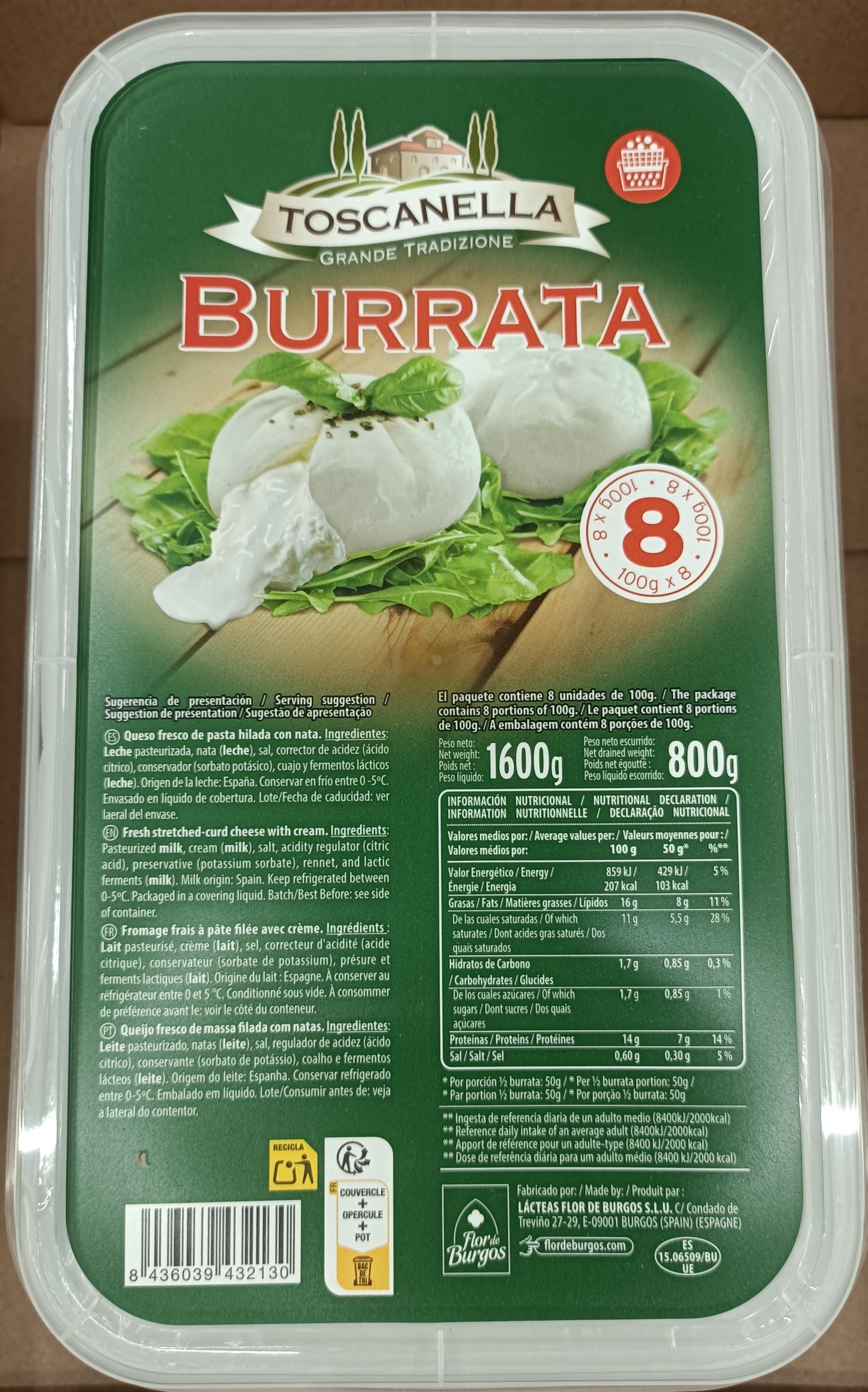 Burrata 1 carton de 3 barquettes de 800g Toscanella
