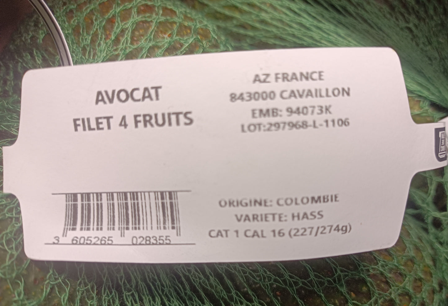 Avocat Hass filet 4 fruits calibre 227/274g catégorie 1 Colombie