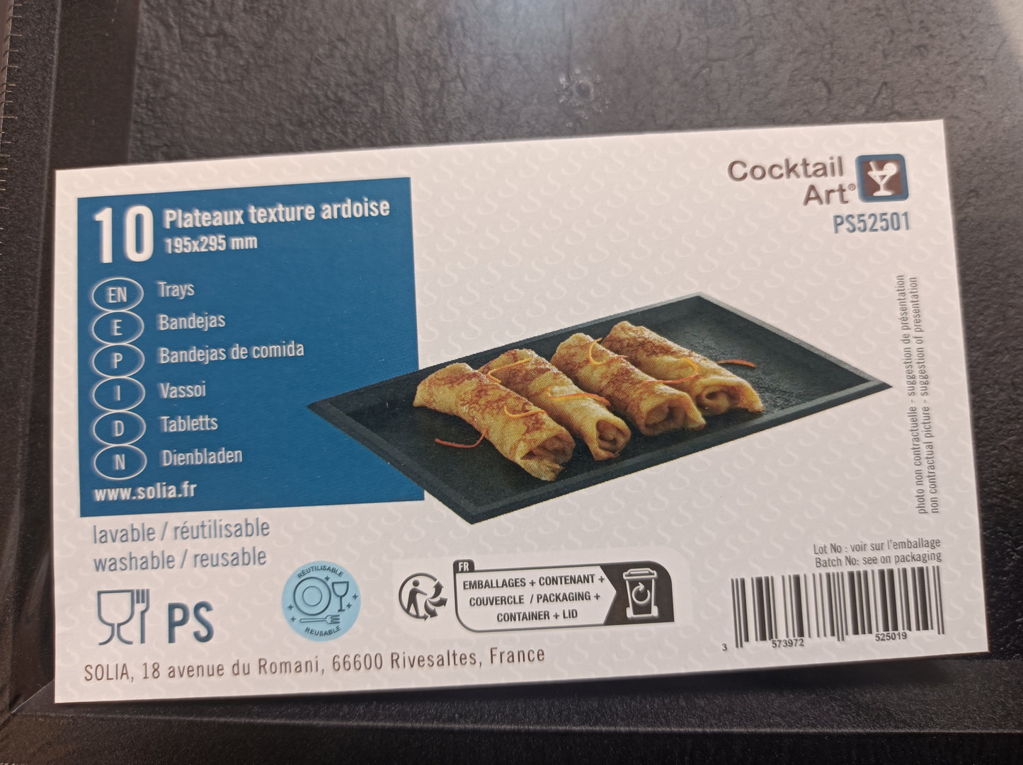 Plateau plastique ardoise 10 pièces Solia