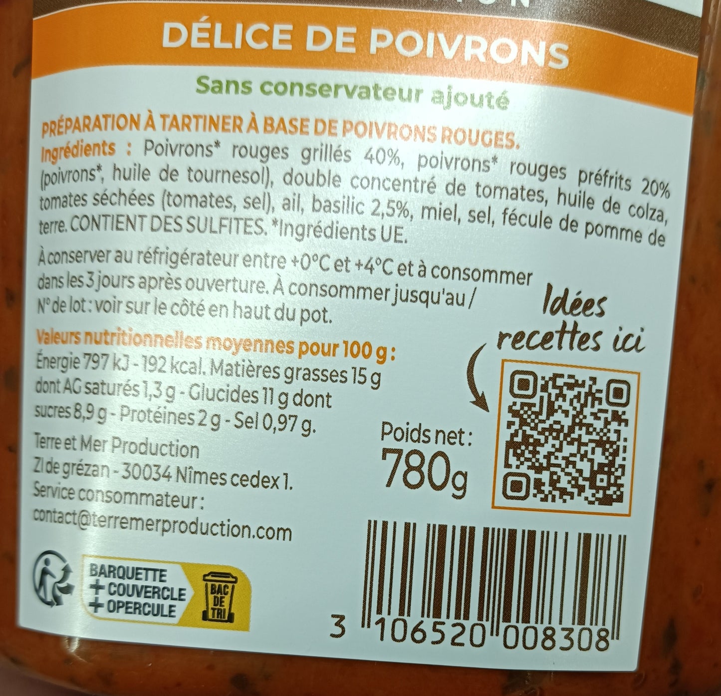 Délice de poivrons lot de 4 barquettes de 780g Maison Raymond
