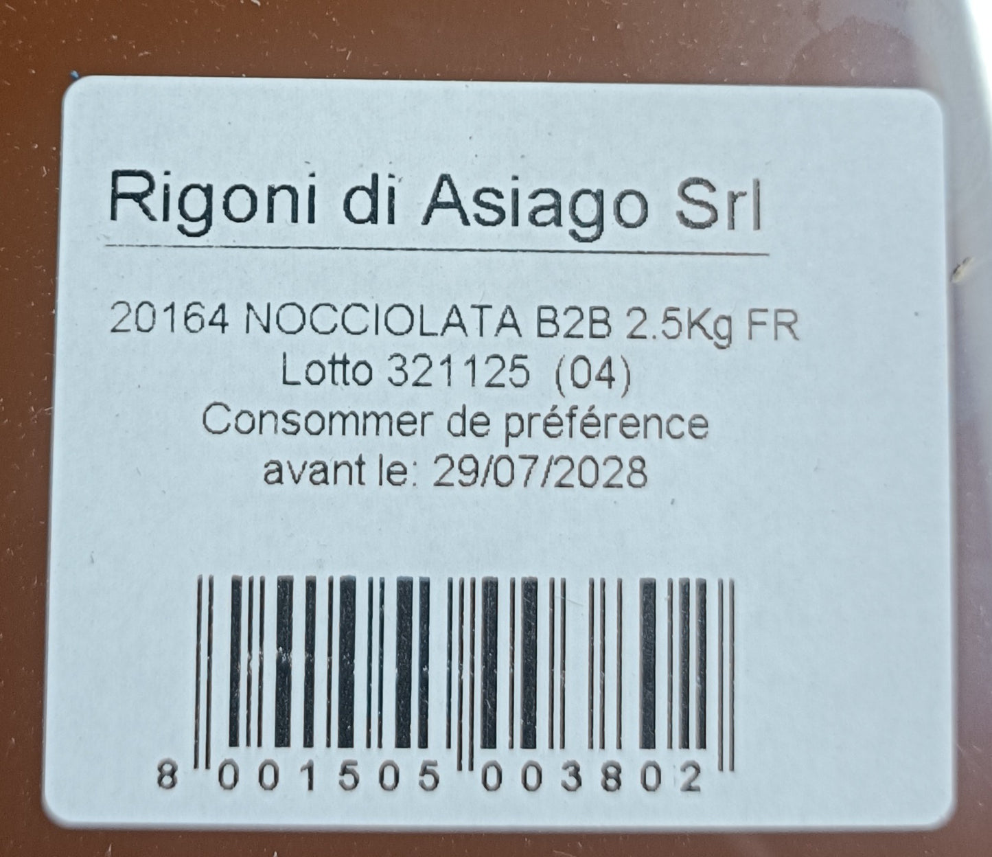 Pâte à tartiner cacao et noisettes BIO Nocciolata sceau 2.5 kg Rigoni Di Asiago