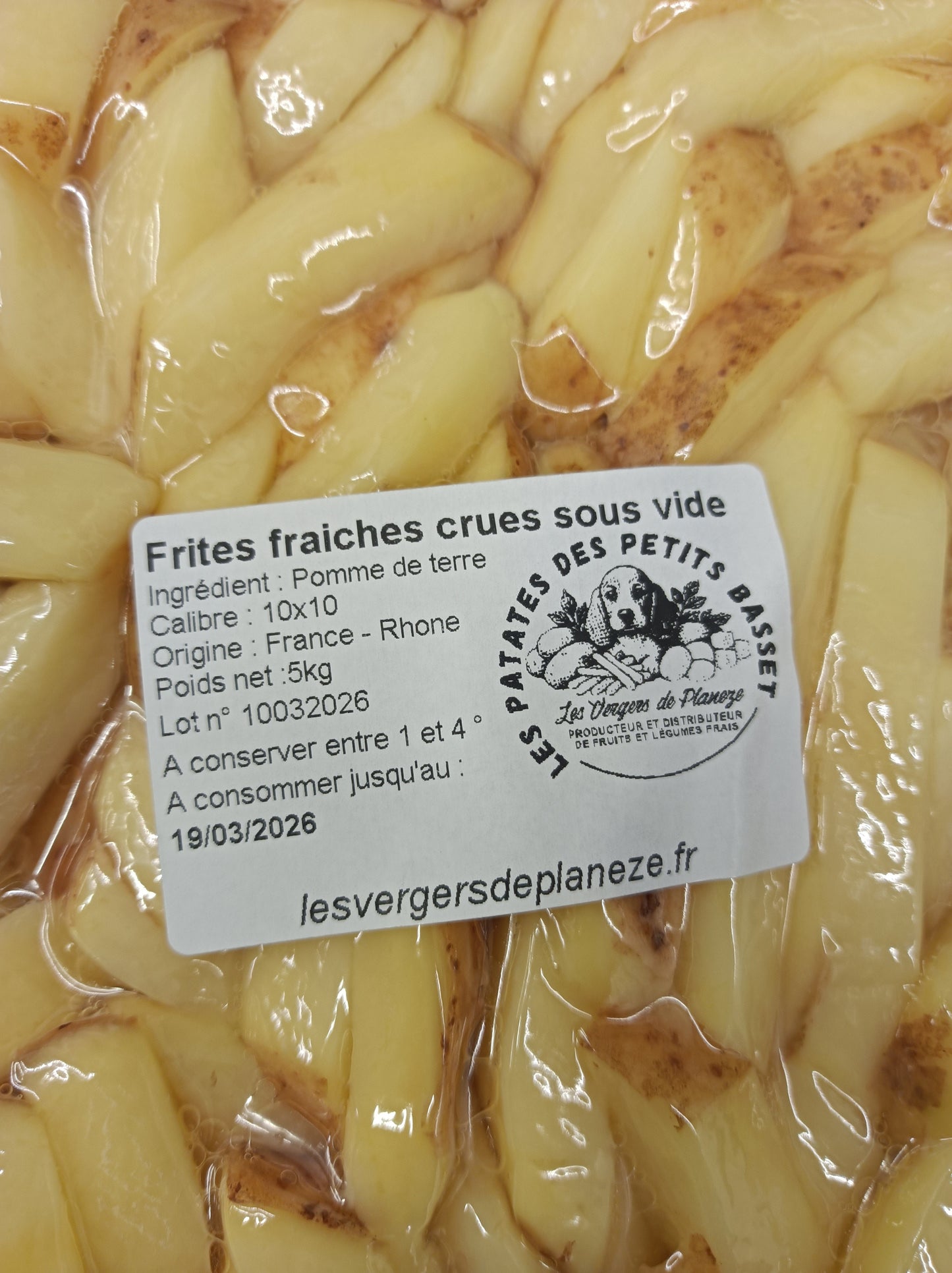 Frites fraîches crues avec peau sous vide 10 kg