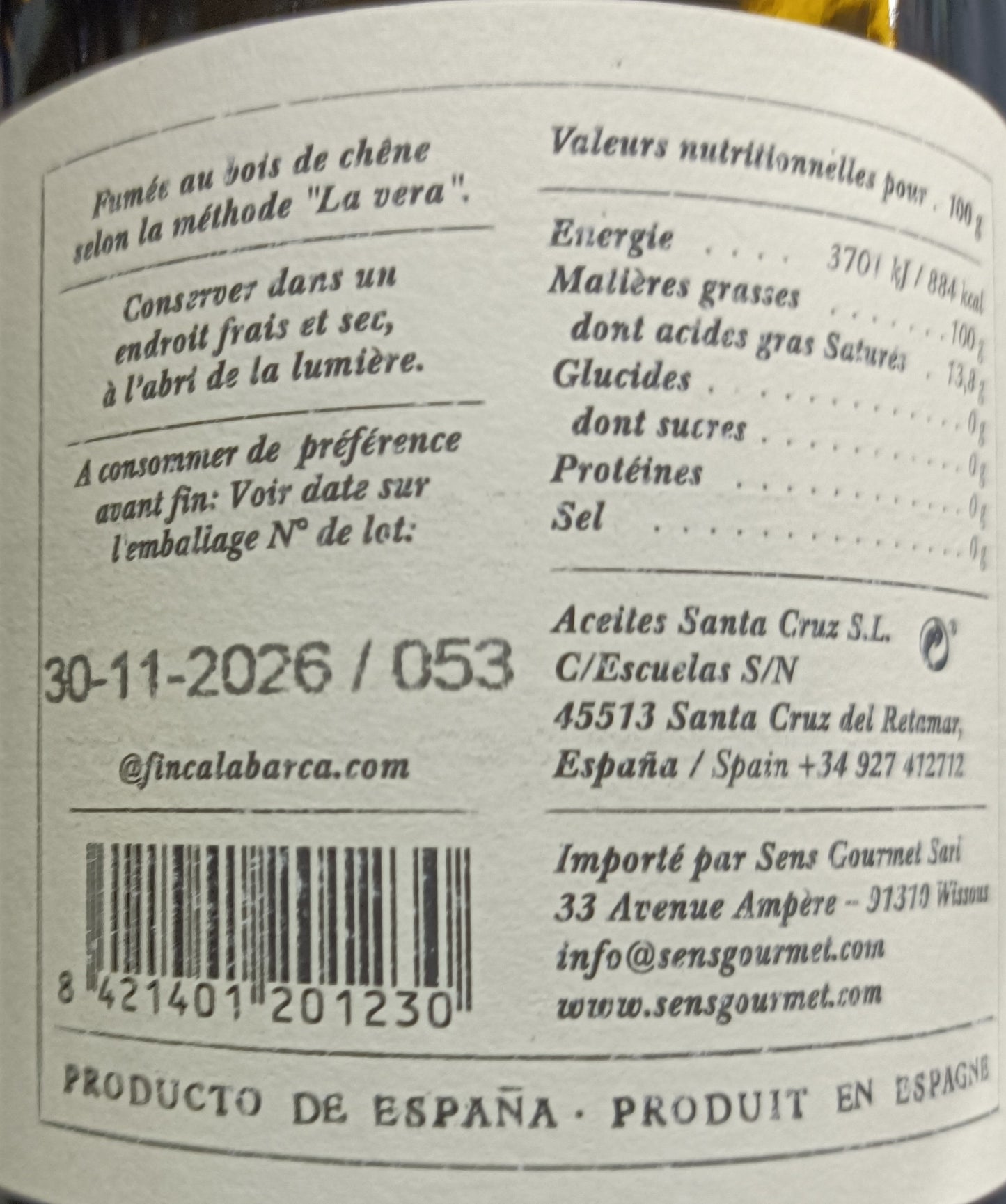 Huile d'olive fumé 500 ml LA BARCA