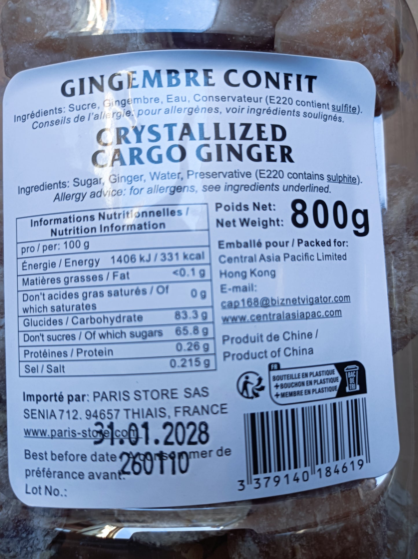 Gingembre confit en tranche lot de 2 boîtes de 800g