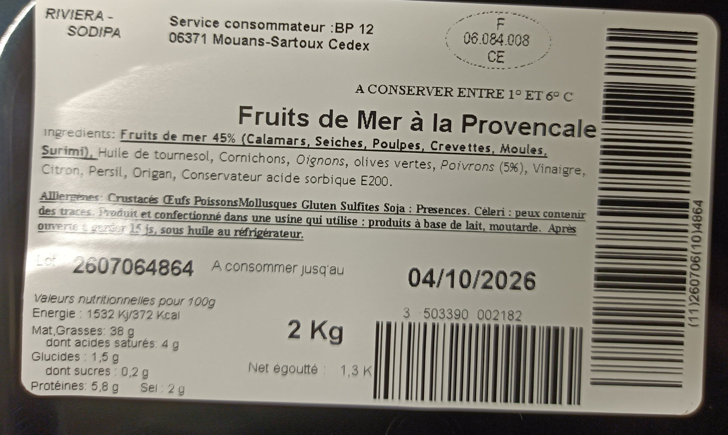 Fruits de mer à la provençale barquette 2 kg ANTIPASTI DU SOLEIL